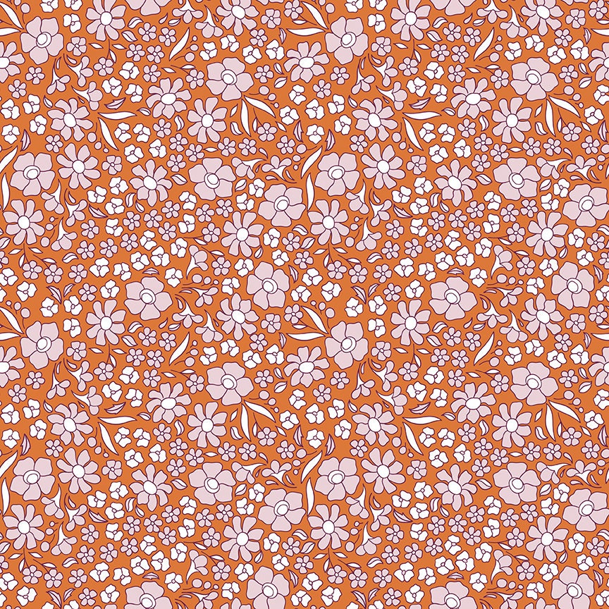 Flower Farm - Flower Field Orange Print - by Keera Job for Riley Blake Designs