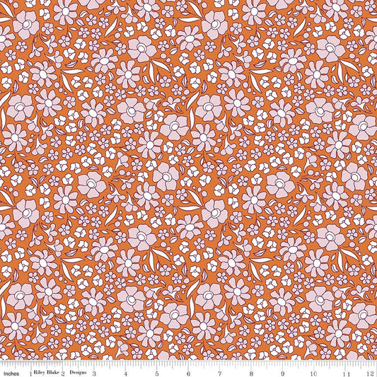 Flower Farm - Flower Field Orange Print - by Keera Job for Riley Blake Designs