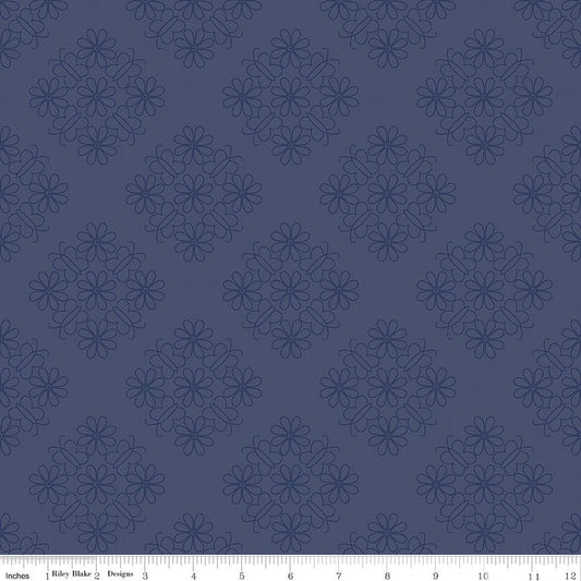 Flower Farm - Outlined Floral Navy Print - by Keera Job for Riley Blake Designs