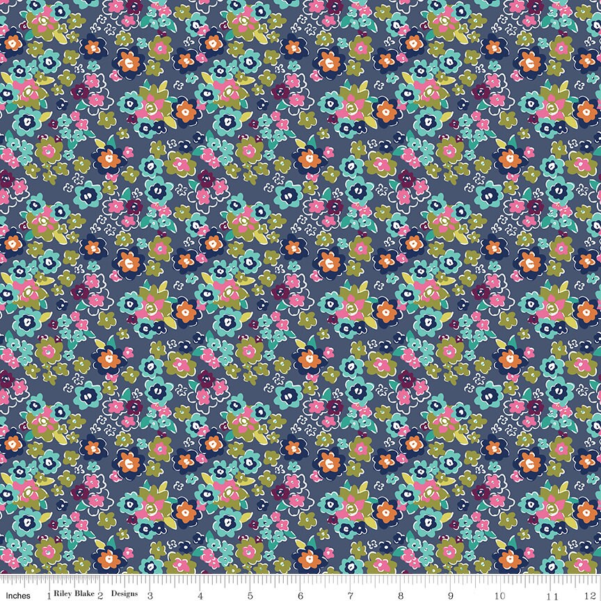 Flower Farm - Potted Flowers Navy Print - by Keera Job for Riley Blake Designs