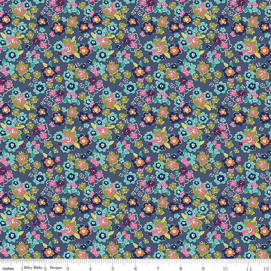 Flower Farm - Potted Flowers Navy Print - by Keera Job for Riley Blake Designs