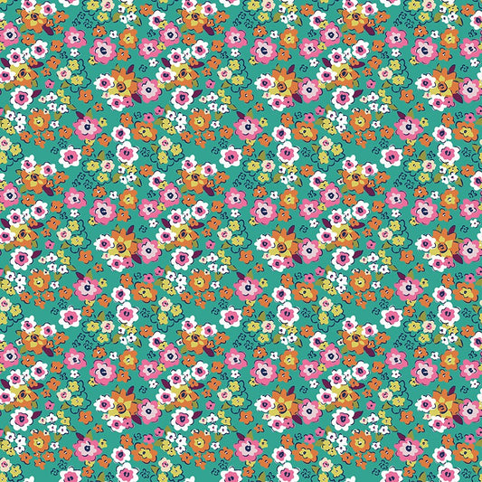 Flower Farm - Potted Flowers Teal Print - by Keera Job for Riley Blake Designs