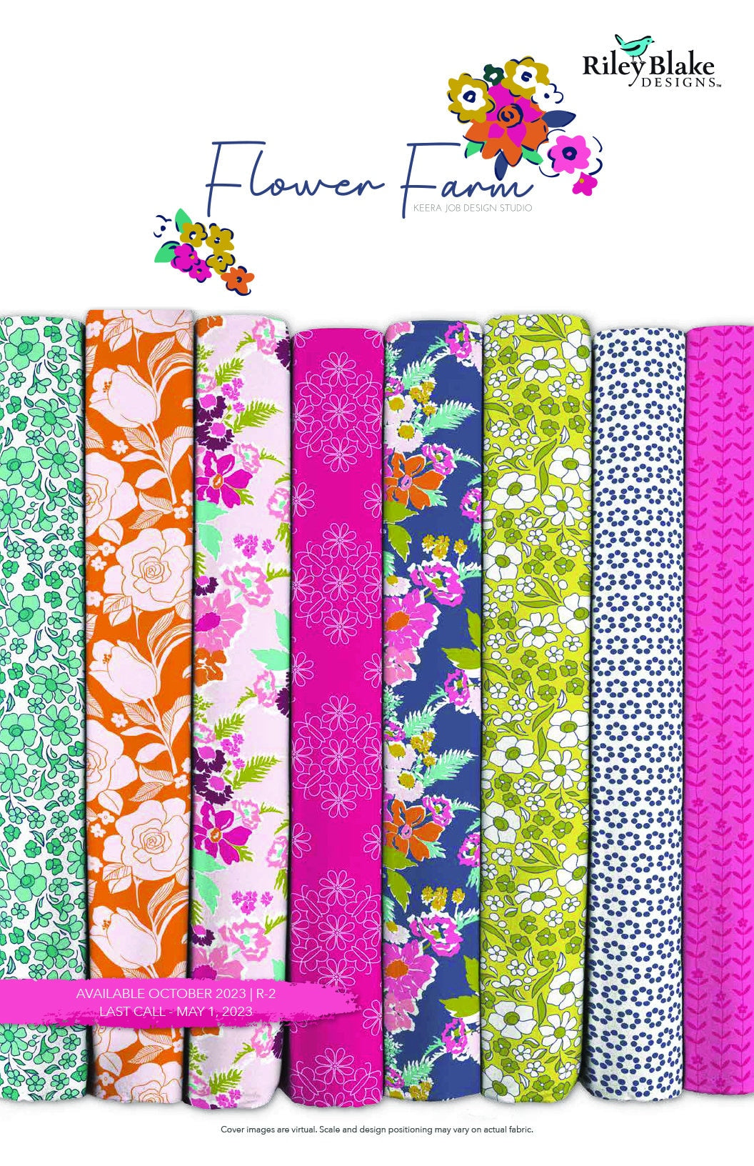 Flower Farm - Outlined Floral Magenta Print - by Keera Job for Riley Blake Designs