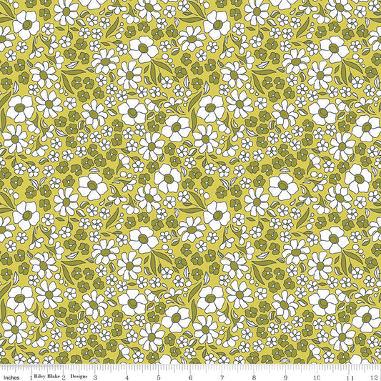 Flower Farm - Flower Field Lime Print - by Keera Job for Riley Blake Designs