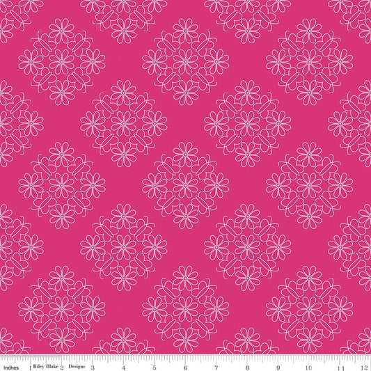 Flower Farm - Outlined Floral Magenta Print - by Keera Job for Riley Blake Designs