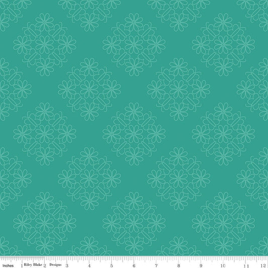 Flower Farm - Outlined Floral Teal Print - by Keera Job for Riley Blake Designs