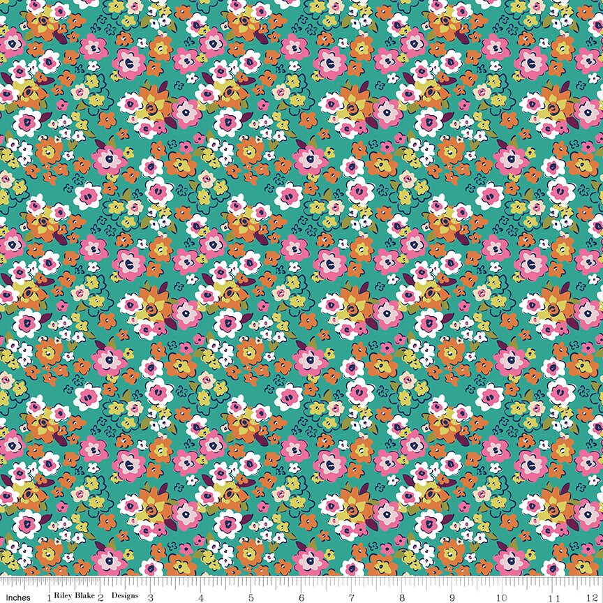 Flower Farm - Potted Flowers Teal Print - by Keera Job for Riley Blake Designs