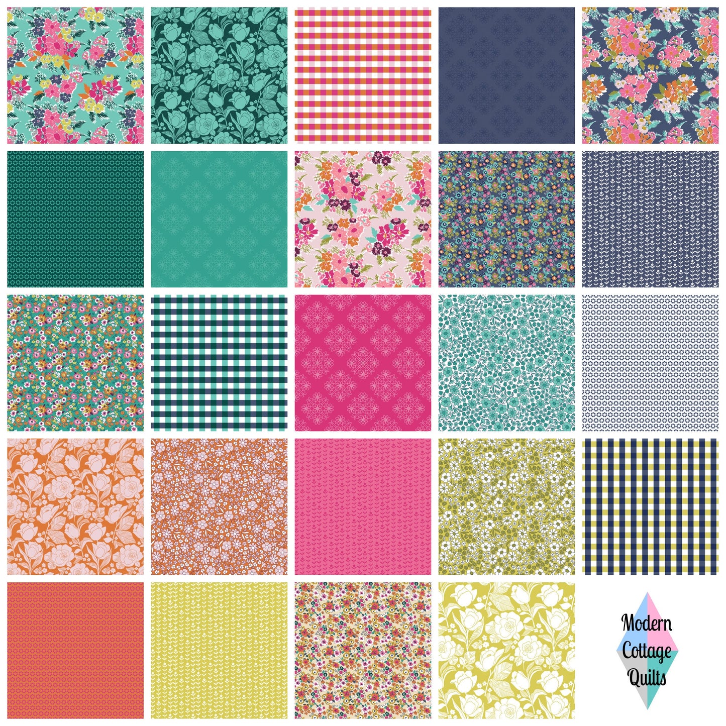 Flower Farm - Outlined Floral Teal Print - by Keera Job for Riley Blake Designs