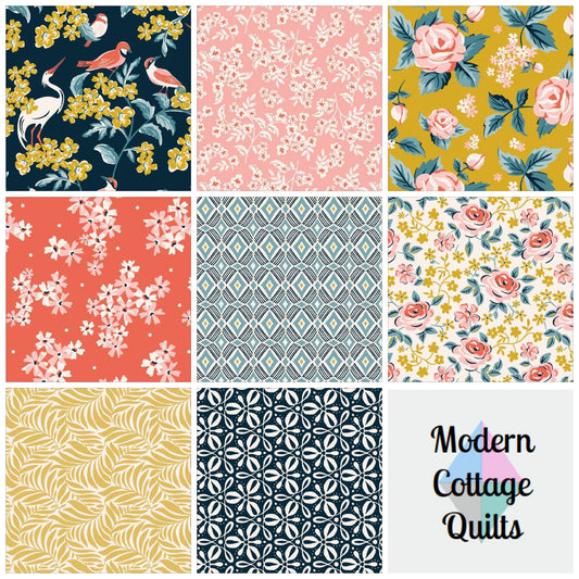 Flower Garden Organic Cotton Fabric - Navy Fleurs Tournantes Print - by Hang Tight Studio for Cloud 9 Fabrics