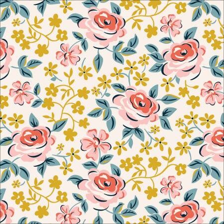 Flower Garden Organic Cotton Fabric - White English Garden Print - by Hang Tight Studio for Cloud 9 Fabrics