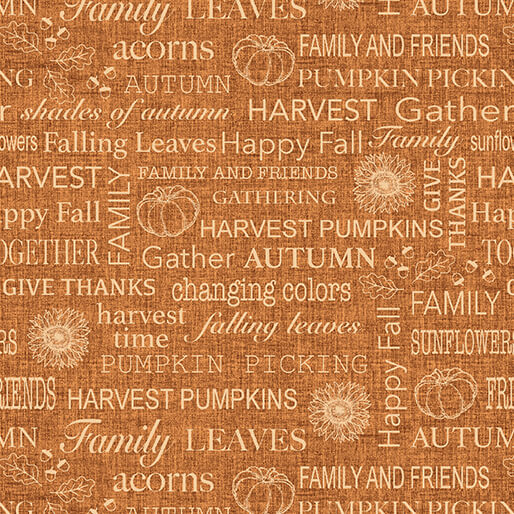 Harvest Farm - Rustic Autumn Sentiments Rust - by Painted Sky Studio for Benartex Fabrics