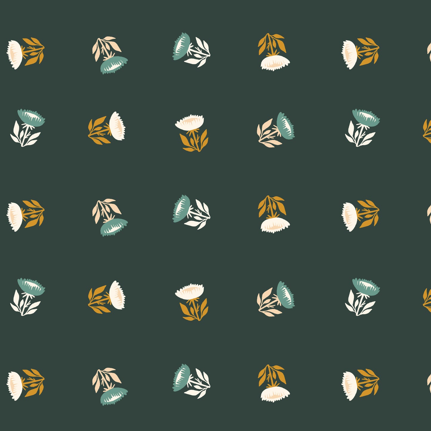 Kindred Comforts Organic Cotton Collection Waltz Print in Pine Green by Tanya Celia for Cloud 9 Fabrics