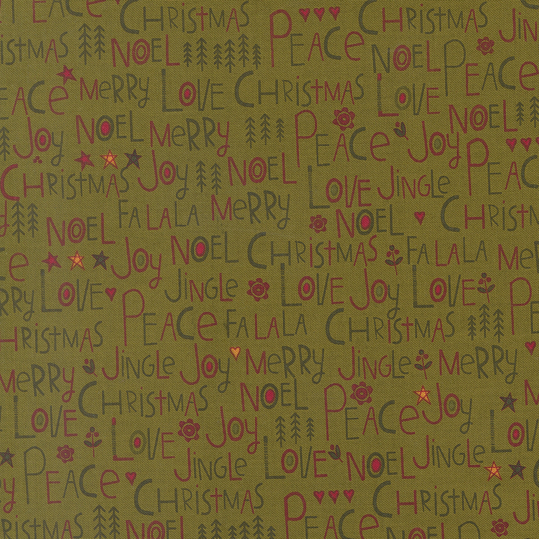 Chilly Collection Peace Love Joy Print in Pine by Sweetwater for Moda Fabrics