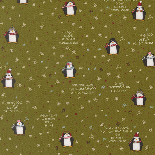 Chilly Collection Mr Penguin Print in Pine by Sweetwater for Moda Fabrics