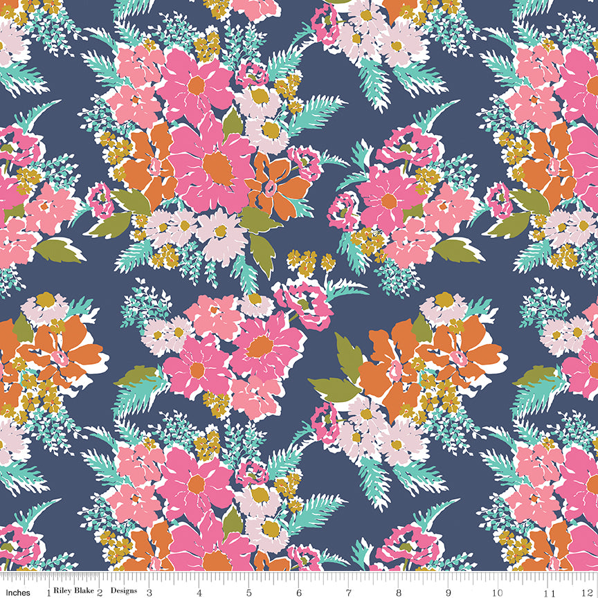 Flower Farm - Main Print Navy - by Keera Job for Riley Blake Designs