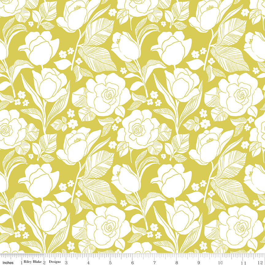 Flower Farm - Tulips Lime Print - by Keera Job for Riley Blake Designs