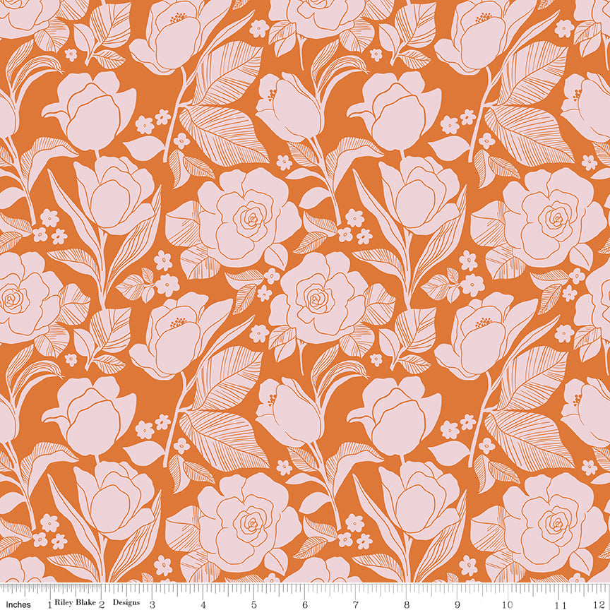 Flower Farm - Tulips Orange Print - by Keera Job for Riley Blake Designs