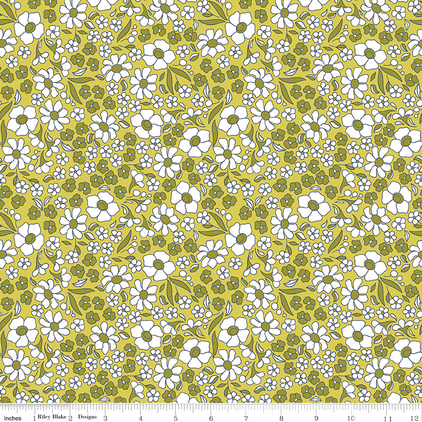 Flower Farm - Flower Field Lime Print - by Keera Job for Riley Blake Designs