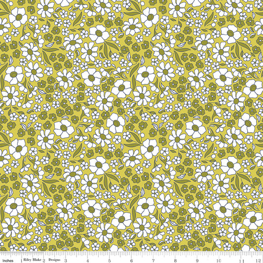 Flower Farm - Flower Field Lime Print - by Keera Job for Riley Blake Designs