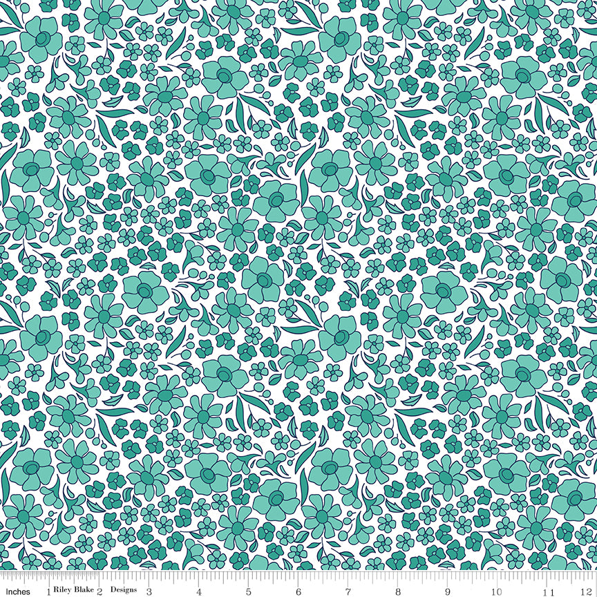 Flower Farm - Flower Field Teal Print - by Keera Job for Riley Blake Designs