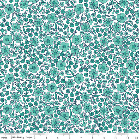 Flower Farm - Flower Field Teal Print - by Keera Job for Riley Blake Designs