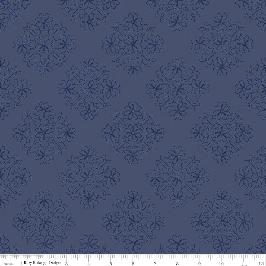 Flower Farm - Outlined Floral Navy Print - by Keera Job for Riley Blake Designs