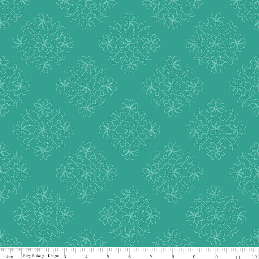 Flower Farm - Outlined Floral Teal Print - by Keera Job for Riley Blake Designs