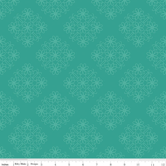 Flower Farm - Outlined Floral Teal Print - by Keera Job for Riley Blake Designs