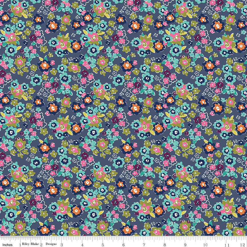 Flower Farm - Potted Flowers Navy Print - by Keera Job for Riley Blake Designs