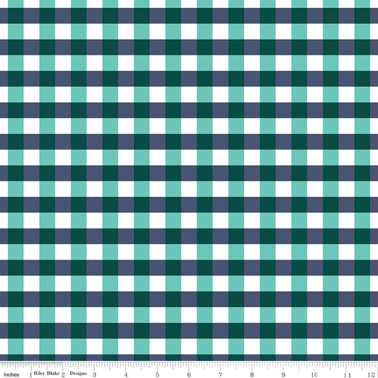 Flower Farm - Gingham Teal Print - by Keera Job for Riley Blake Designs