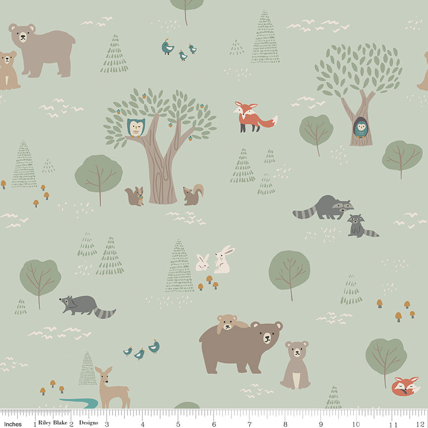 Elmer and Eloise Main Print Tea Green by Deena Rutter for Riley Blake Designs