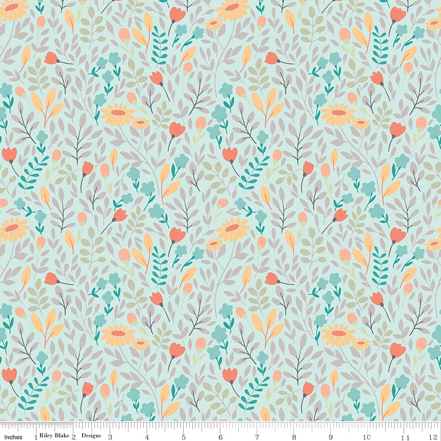 Sunshine and Sweet Tea - Summer Floral Mint Print - by Amanda Castor of Material Girl Quilts for Riley Blake Designs