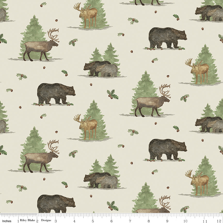 Let's Get Lost in the Woods - Main Print Off White - by Tara Reed for Riley Blake Designs