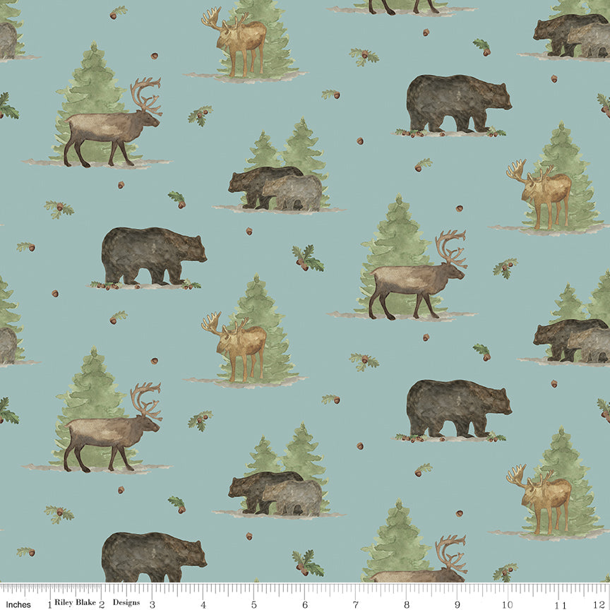 Let's Get Lost in the Woods - Main Print Vintage Blue - by Tara Reed for Riley Blake Designs