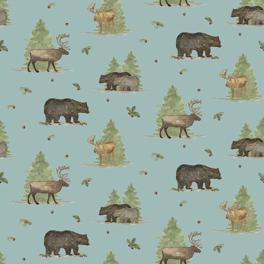 Let's Get Lost in the Woods - Main Print Vintage Blue - by Tara Reed for Riley Blake Designs