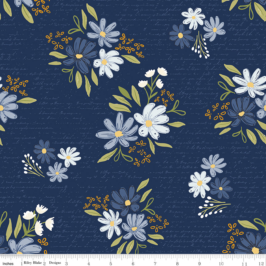 Between The Pages - Main Print Navy - by Fran Gulick of Cotton and Joy for Riley Blake Designs