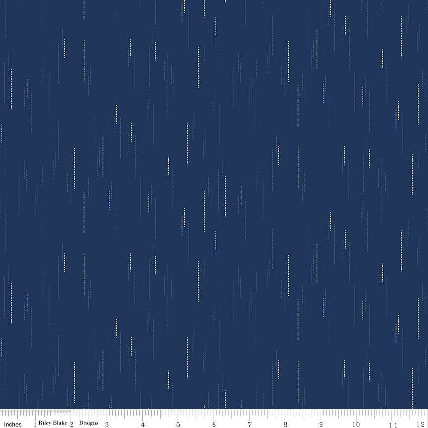 Essence Collection - Raindrops Print in Navy - by Fran Gulick of Cotton and Joy for Riley Blake Designs
