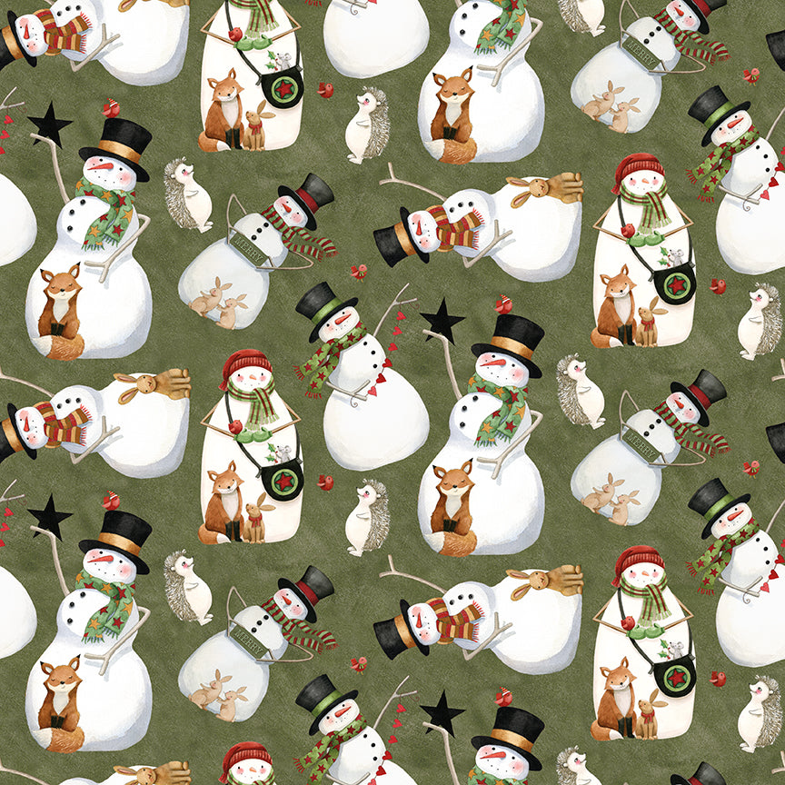 Northern Christmas Snowmen Green by Teresa Korgut for Riley Blake Designs