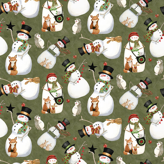 Northern Christmas Snowmen Green by Teresa Korgut for Riley Blake Designs
