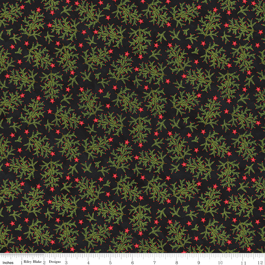 Northern Christmas Whimsical Trees Black by Teresa Korgut for Riley Blake Designs