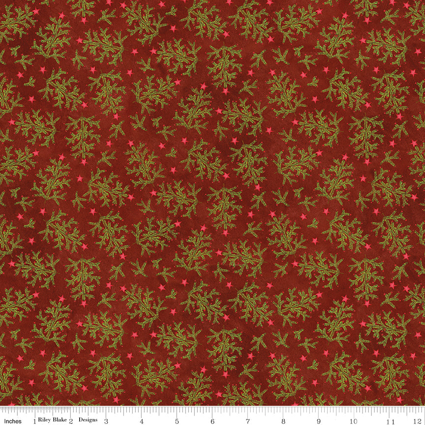 Northern Christmas Whimsical Trees Red by Teresa Korgut for Riley Blake Designs