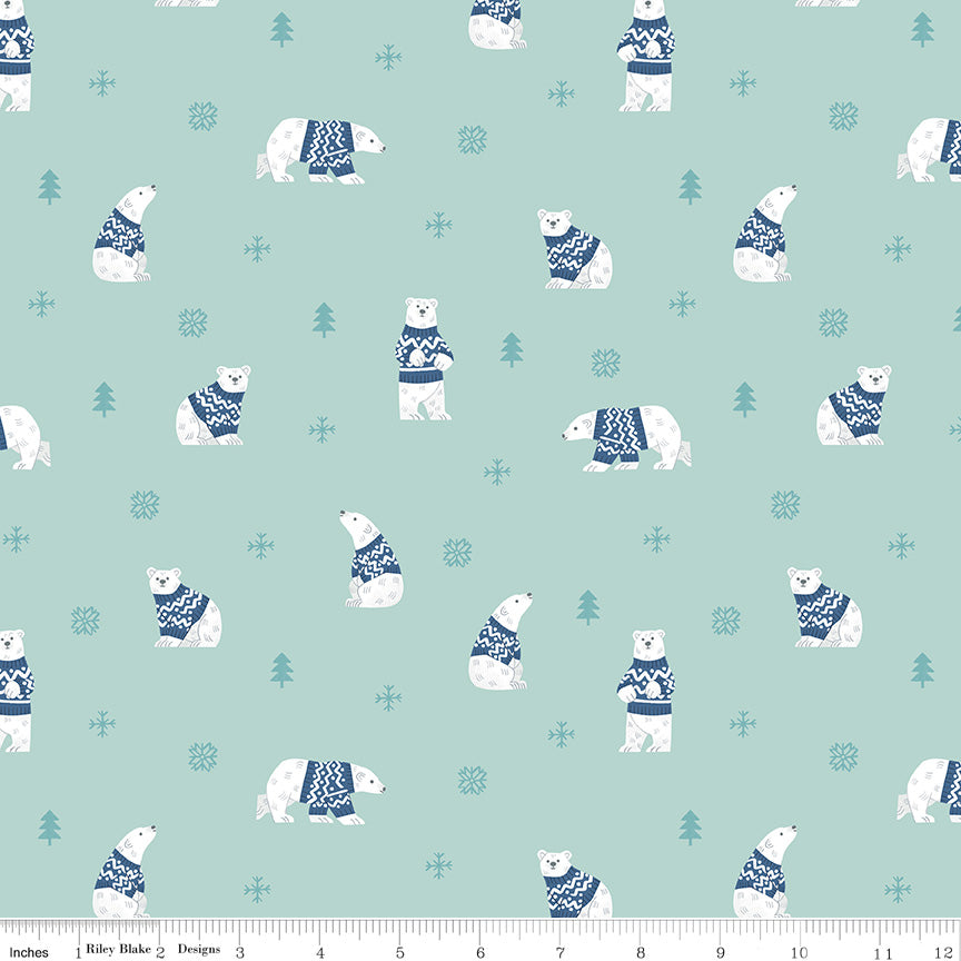 Flannel Northern Lights Glacier Polar Bears by Natalia Juan Abello for Riley Blake Designs