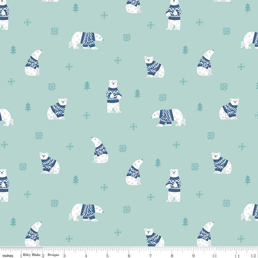 Flannel Northern Lights Glacier Polar Bears by Natalia Juan Abello for Riley Blake Designs