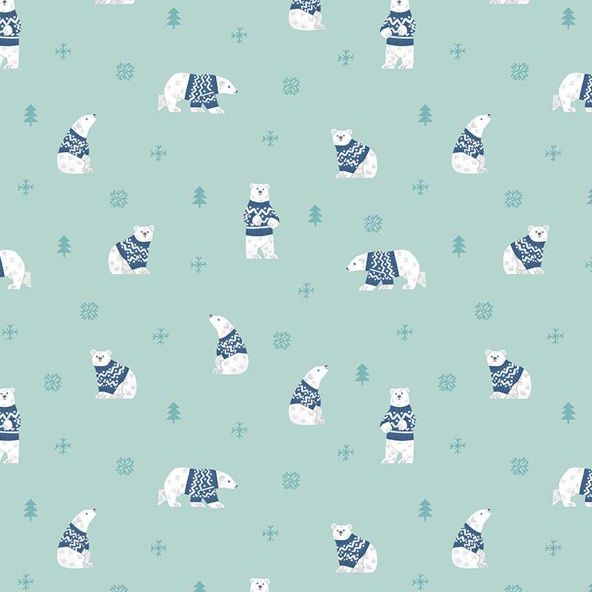 Flannel Northern Lights Glacier Polar Bears by Natalia Juan Abello for Riley Blake Designs