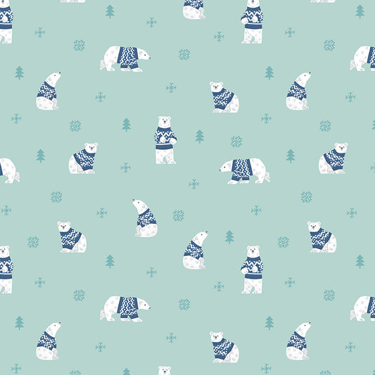 Flannel Northern Lights Glacier Polar Bears by Natalia Juan Abello for Riley Blake Designs