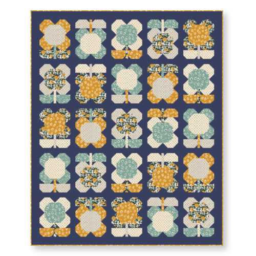 Kindred Comforts Organic Cotton Collection Bouquet Print in Blue by Tanya Celia for Cloud 9 Fabrics