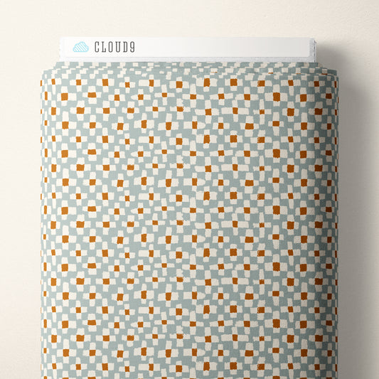 Kindred Comforts Organic Cotton Collection Mending Print in Dusty Blue by Tanya Celia for Cloud 9 Fabrics