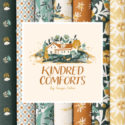 Kindred Comforts Organic Cotton Collection Bouquet Print in Blue by Tanya Celia for Cloud 9 Fabrics