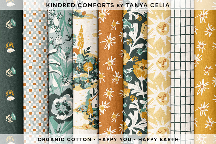 Kindred Comforts Organic Cotton Collection Bouquet Print in Blue by Tanya Celia for Cloud 9 Fabrics
