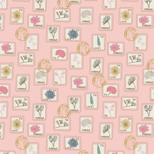 Love Letters Floral Postage Rose Print by Becca Plymale for Art Gallery Fabrics